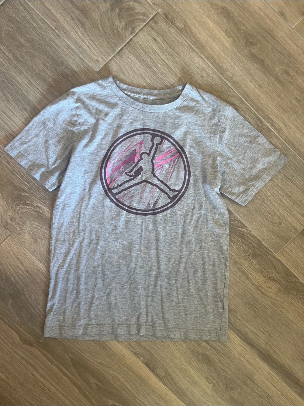 Jordan Kids Gray Graphic Tee with Pink Accents